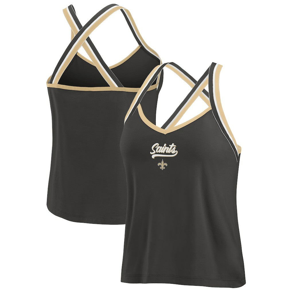 WEAR by Erin Andrews Women's Cross Strap Tri-Blend Tank Top - New Orleans Saints