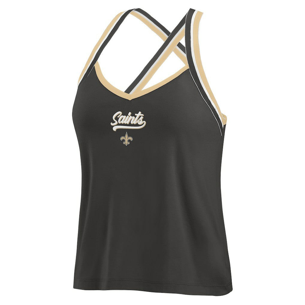 WEAR by Erin Andrews Women's Cross Strap Tri-Blend Tank Top - New Orleans Saints