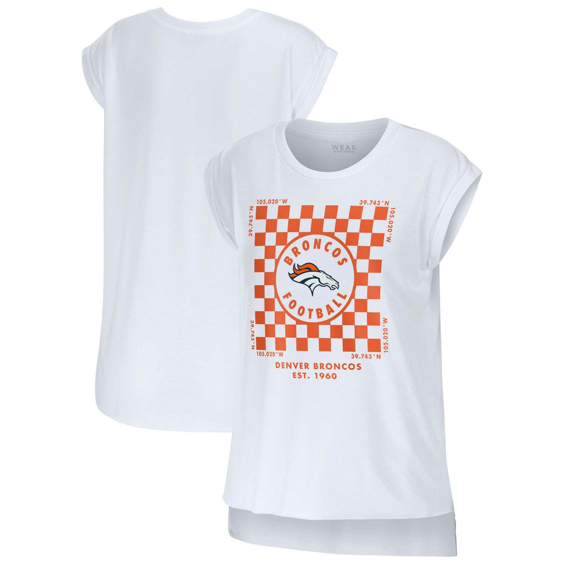 WEAR by Erin Andrews Women's Checker Muscle Tank Top - Denver Broncos