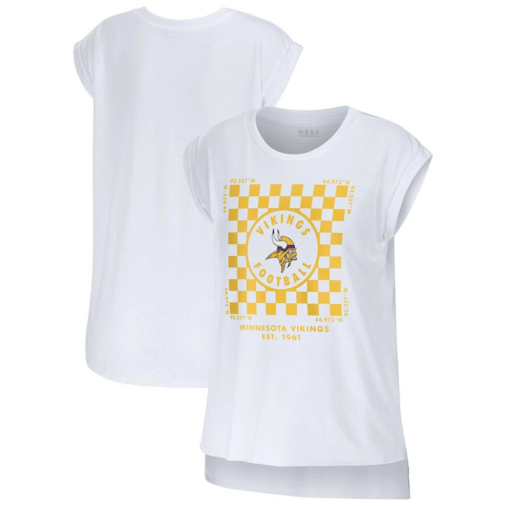 WEAR by Erin Andrews Women's Checker Muscle Tank Top - Minnesota Vikings