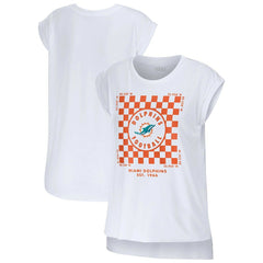 WEAR by Erin Andrews Women's Checker Muscle Tank Top - Miami Dolphins