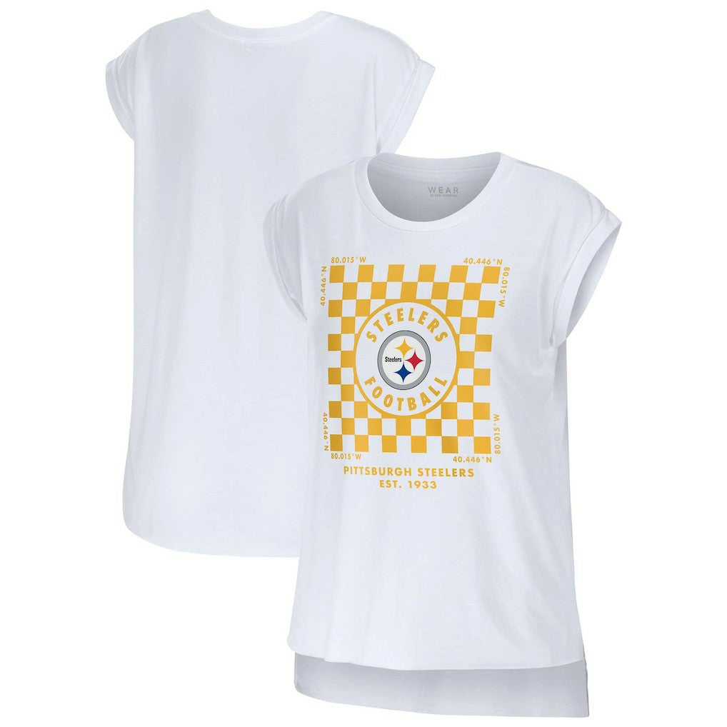 WEAR by Erin Andrews Women's Checker Muscle Tank Top - Pittsburgh Steelers