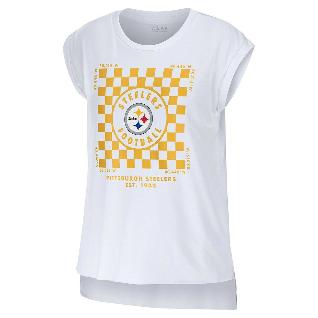 WEAR by Erin Andrews Women's Checker Muscle Tank Top - Pittsburgh Steelers