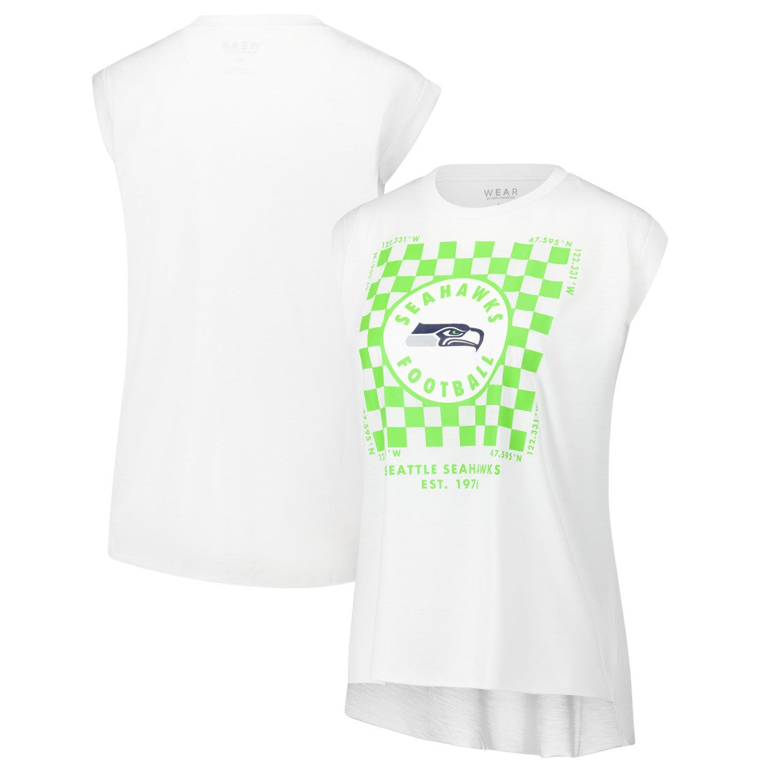 WEAR by Erin Andrews Women's Checker Muscle Tank Top - Seattle Seahawks