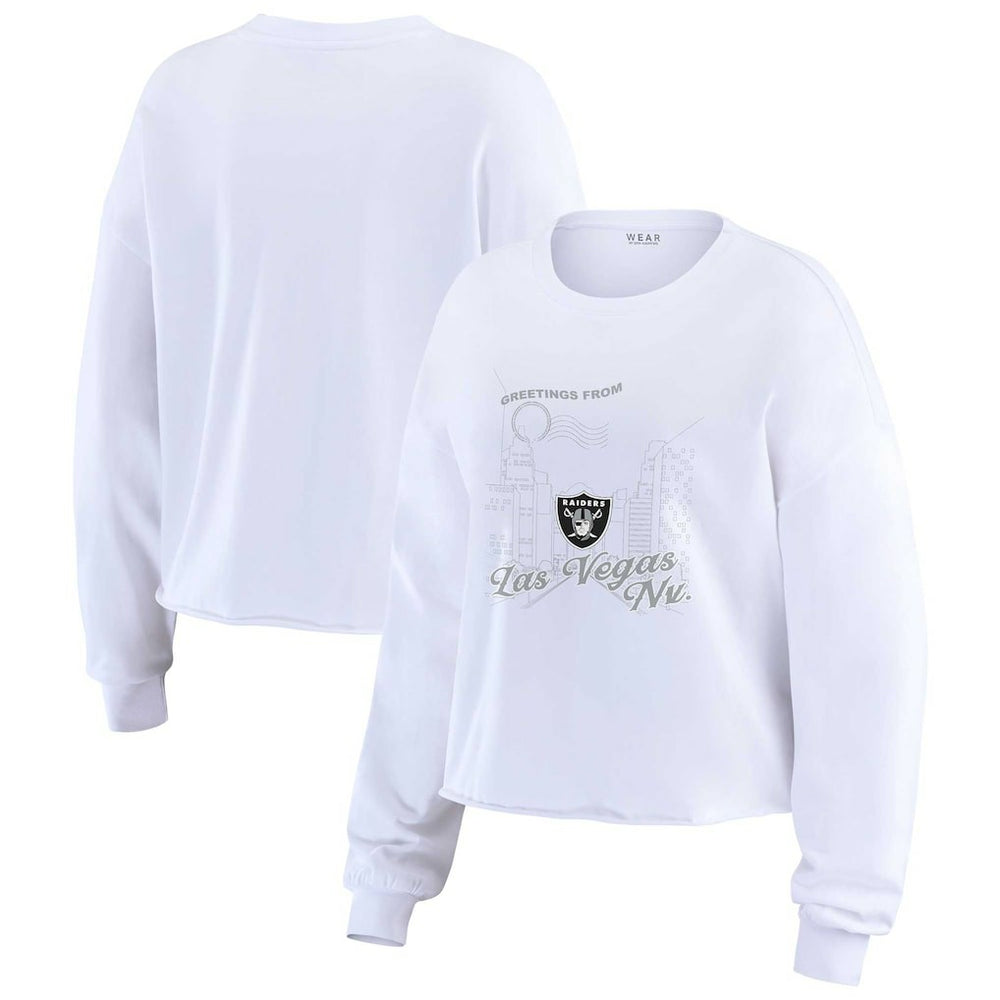 WEAR by Erin Andrews Women's Postcard Cropped Long Sleeve Top - Las Vegas Raiders