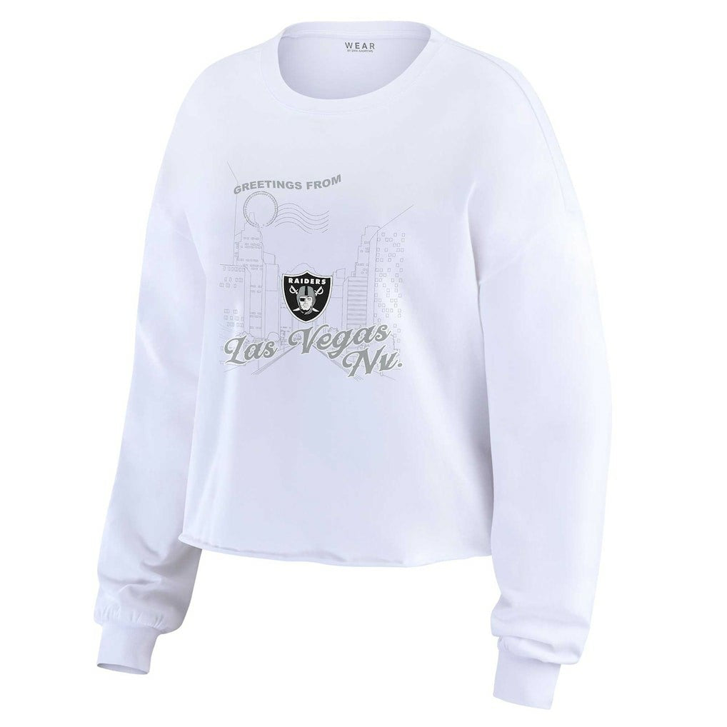 WEAR by Erin Andrews Women's Postcard Cropped Long Sleeve Top - Las Vegas Raiders