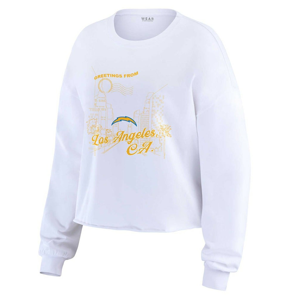 WEAR by Erin Andrews Women's Postcard Cropped Long Sleeve Top - Los Angeles Chargers