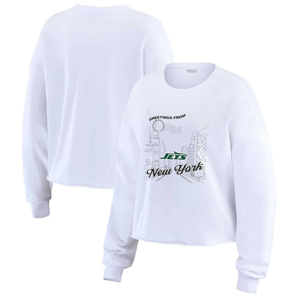 WEAR by Erin Andrews Women's Postcard Cropped Long Sleeve Top - New York Jets