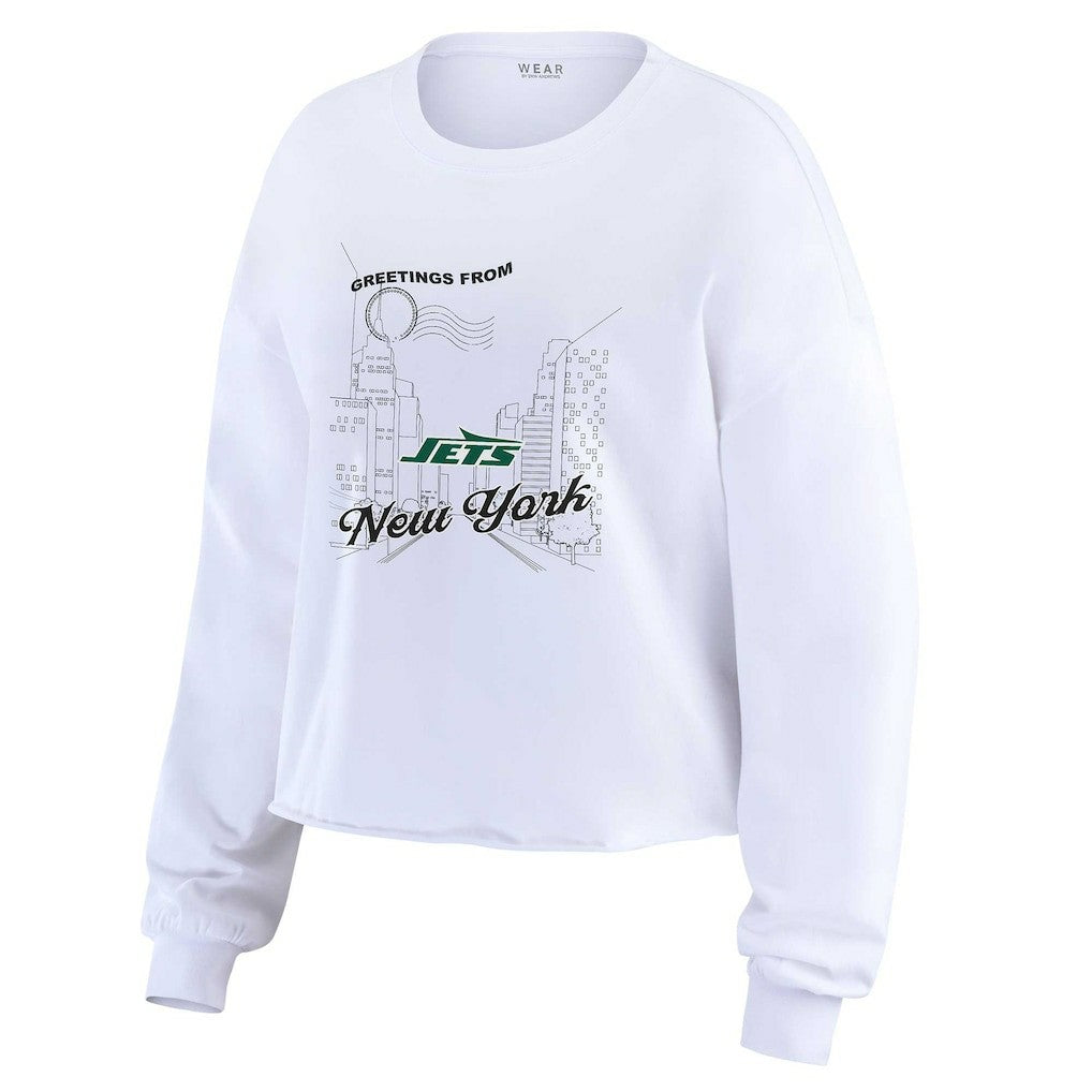 WEAR by Erin Andrews Women's Postcard Cropped Long Sleeve Top - New York Jets