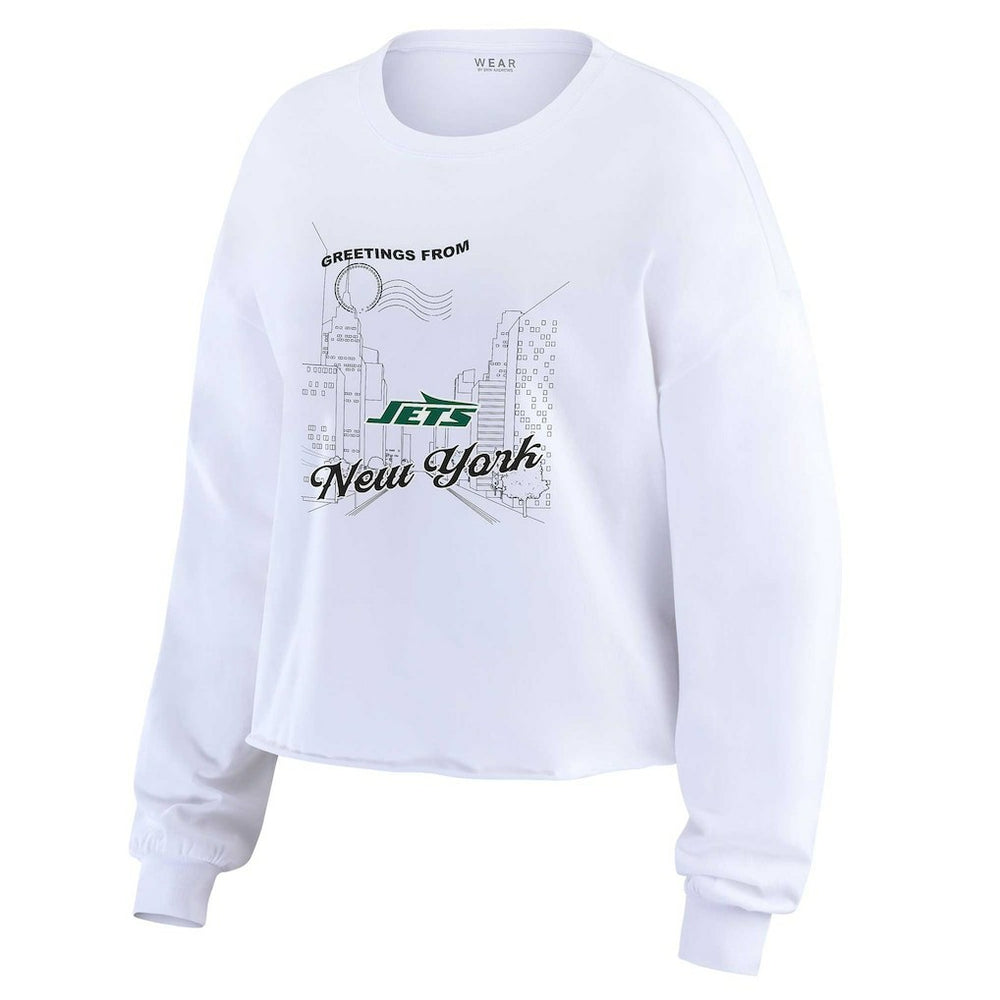 WEAR by Erin Andrews Women's Postcard Cropped Long Sleeve Top - New York Jets