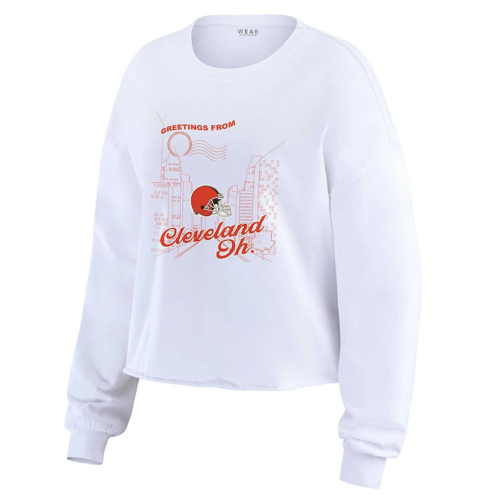 WEAR by Erin Andrews Women's Postcard Cropped Long Sleeve Top - Cleveland Browns