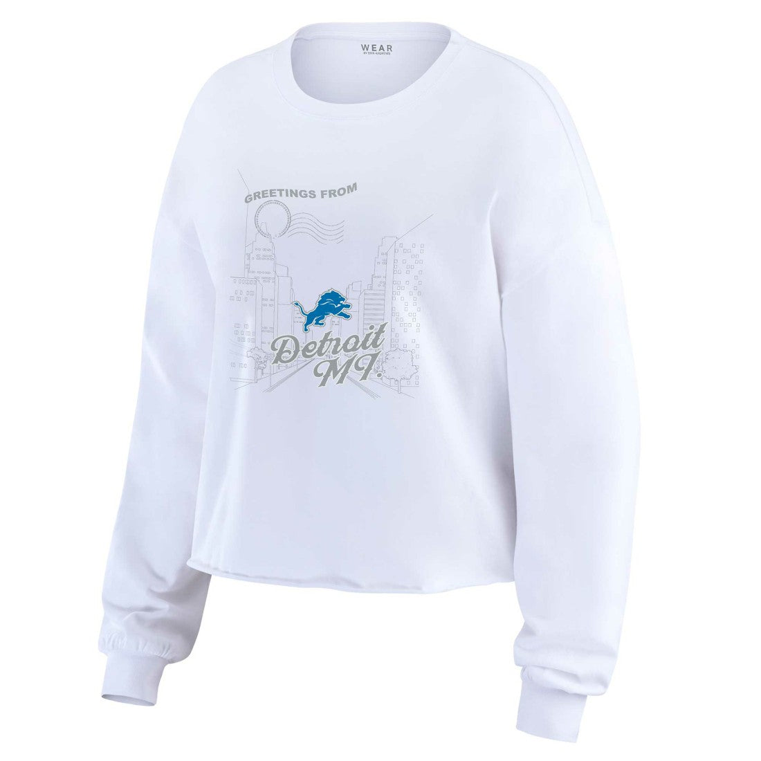 WEAR by Erin Andrews Women's Postcard Cropped Long Sleeve Top - Detroit Lions