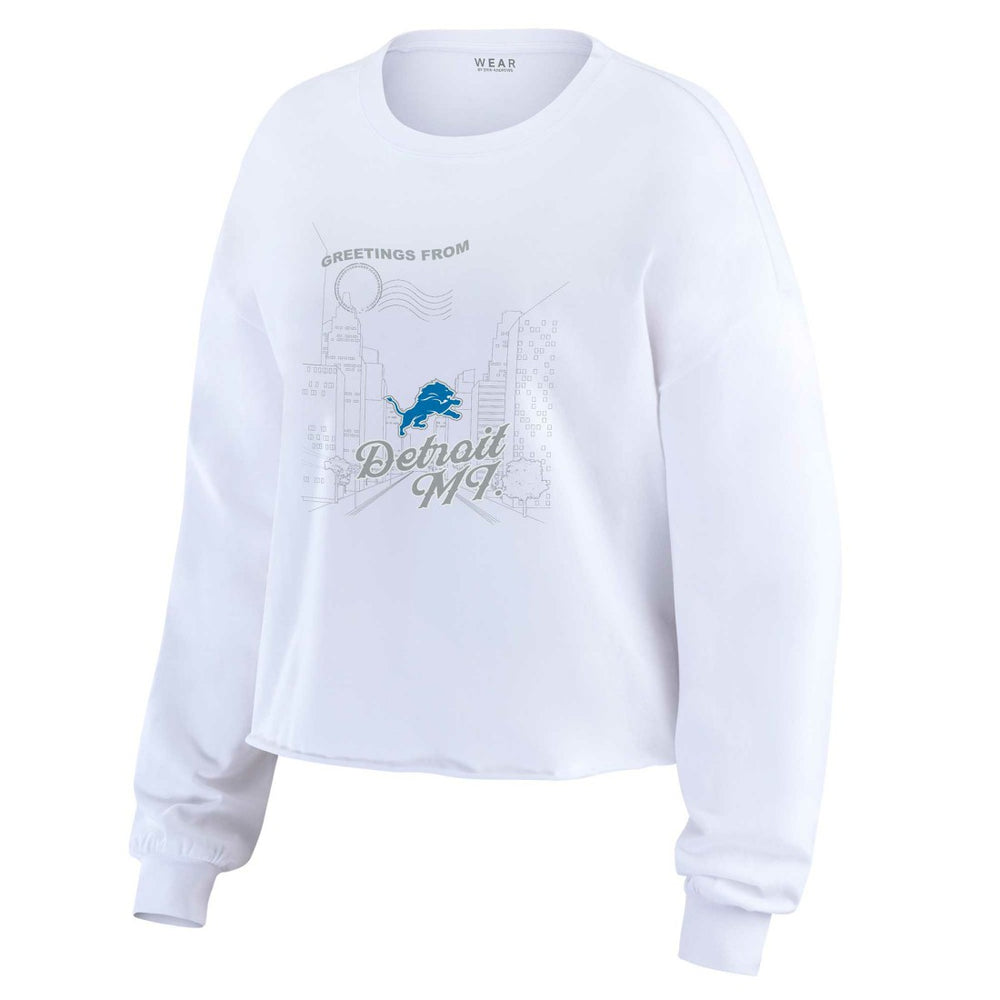 WEAR by Erin Andrews Women's Postcard Cropped Long Sleeve Top - Detroit Lions