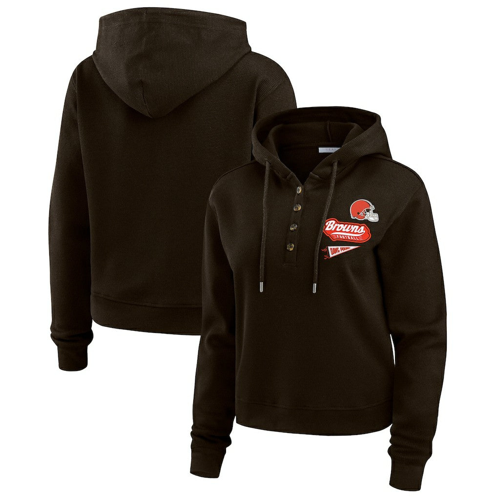 WEAR by Erin Andrews Women's Waffle-Knit Pullover Hoodie - Cleveland Browns
