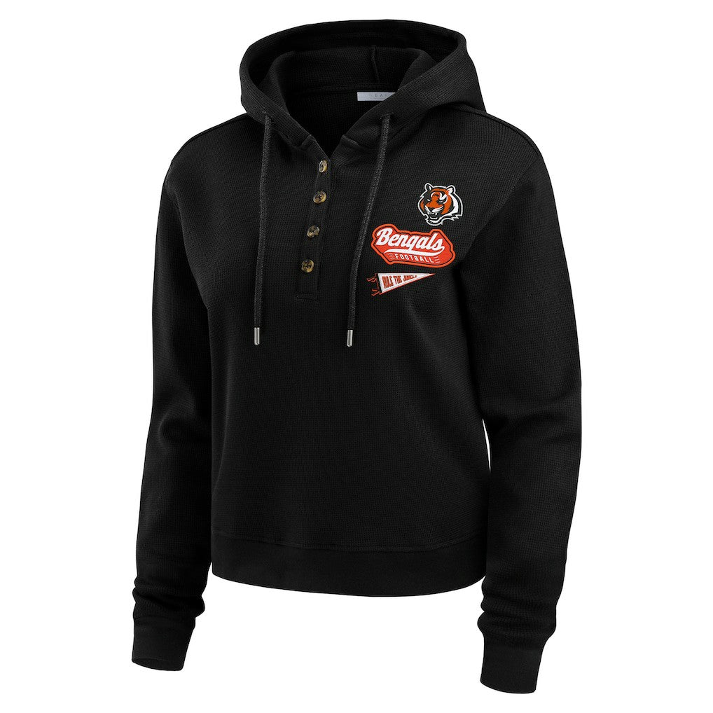 WEAR by Erin Andrews Women's Waffle-Knit Pullover Hoodie - Cincinnati Bengals