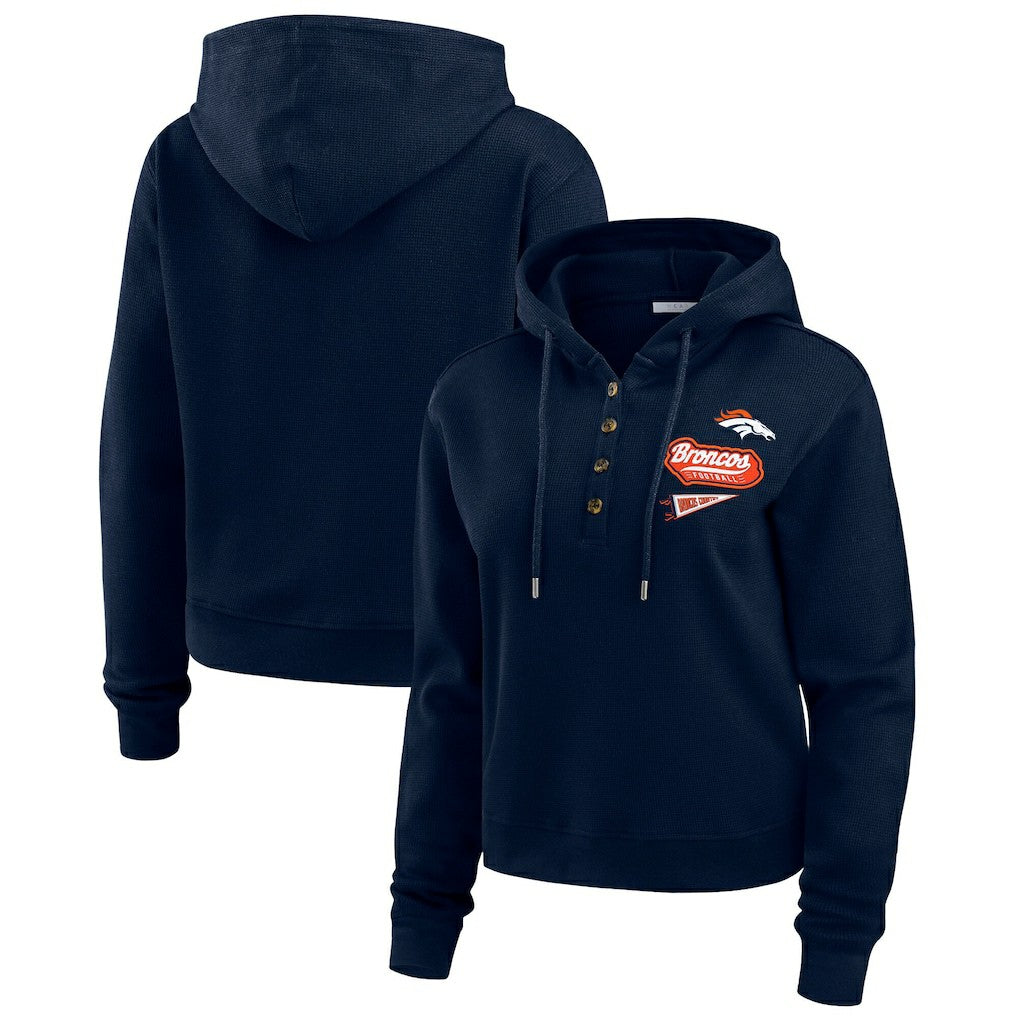 WEAR by Erin Andrews Women's Waffle-Knit Pullover Hoodie - Denver Broncos