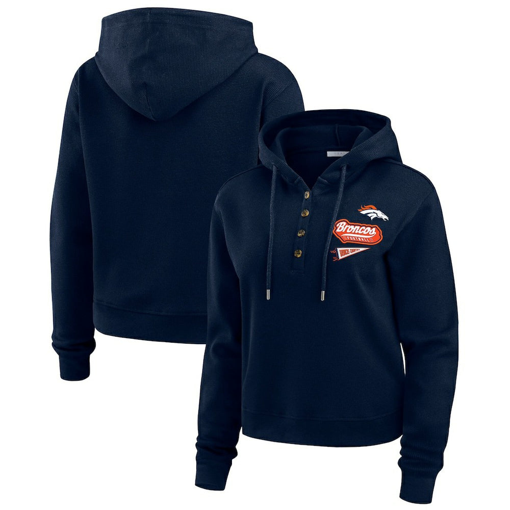 WEAR by Erin Andrews Women's Waffle-Knit Pullover Hoodie - Denver Broncos