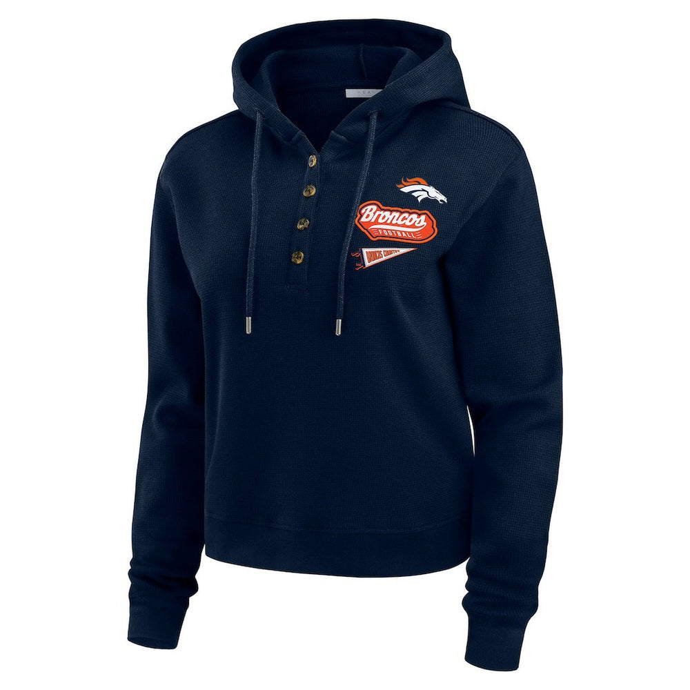 WEAR by Erin Andrews Women's Waffle-Knit Pullover Hoodie - Denver Broncos