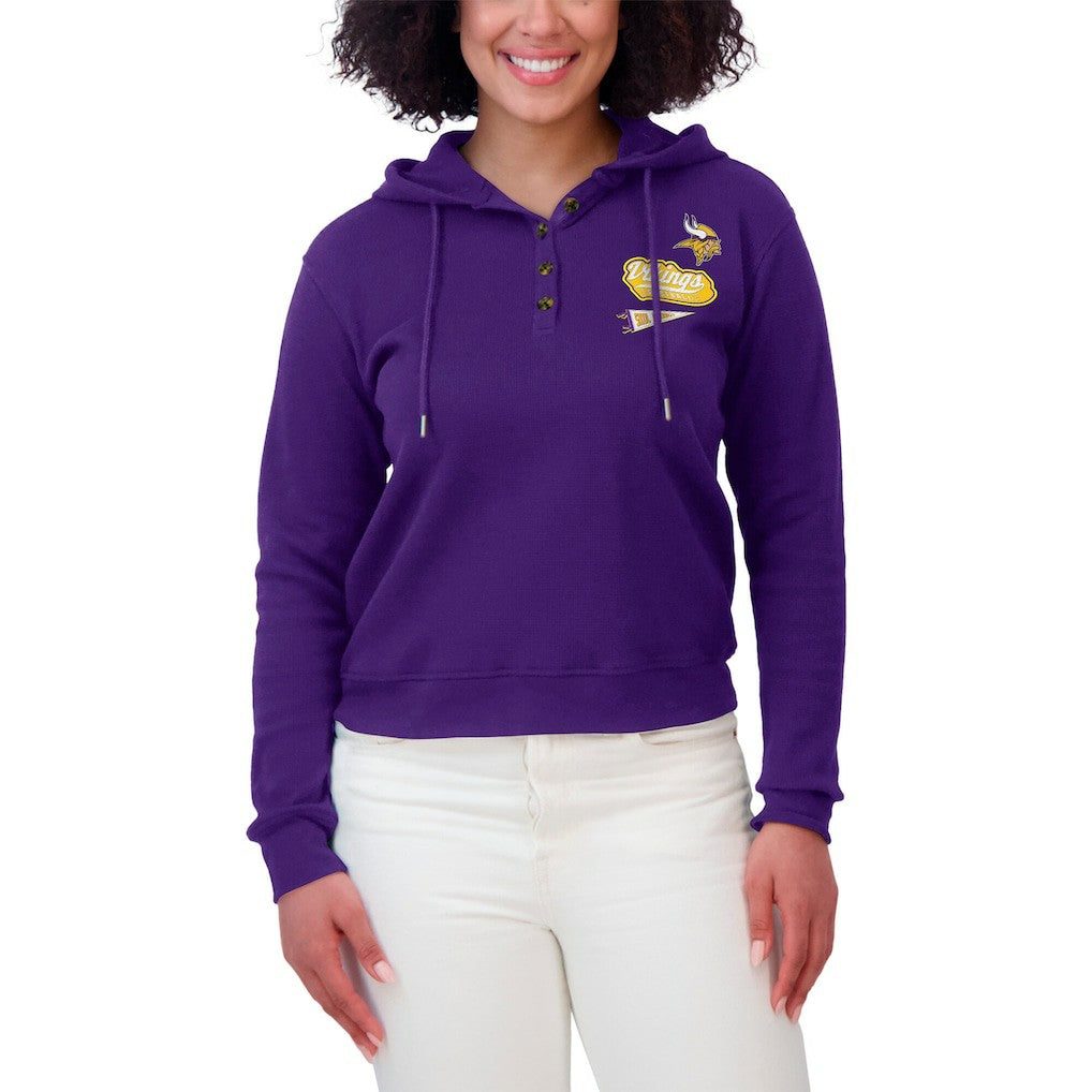 WEAR by Erin Andrews Women's Waffle-Knit Pullover Hoodie - Minnesota Vikings