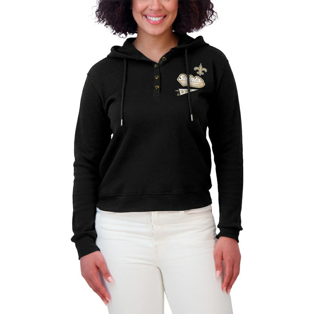 WEAR by Erin Andrews Women's Waffle-Knit Pullover Hoodie - New Orleans Saints