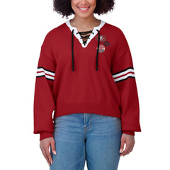 WEAR by Erin Andrews Women's Lace-Up Sweater - San Francisco 49ers