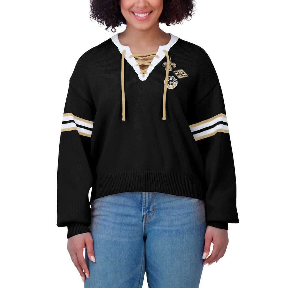 WEAR by Erin Andrews Women's Lace-Up Sweater - New Orleans Saints