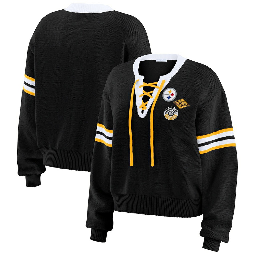 WEAR by Erin Andrews Women's Lace-Up Sweater - Pittsburgh Steelers