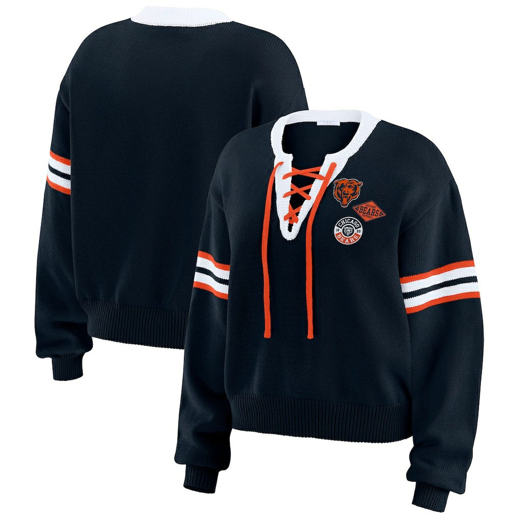 WEAR by Erin Andrews Women's Lace-Up Sweater - Chicago Bears