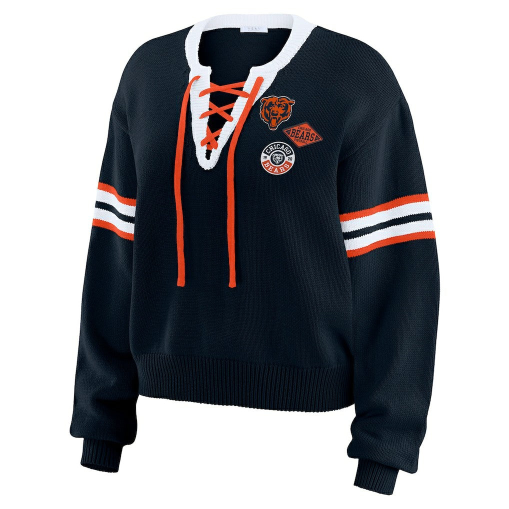 WEAR by Erin Andrews Women's Lace-Up Sweater - Chicago Bears