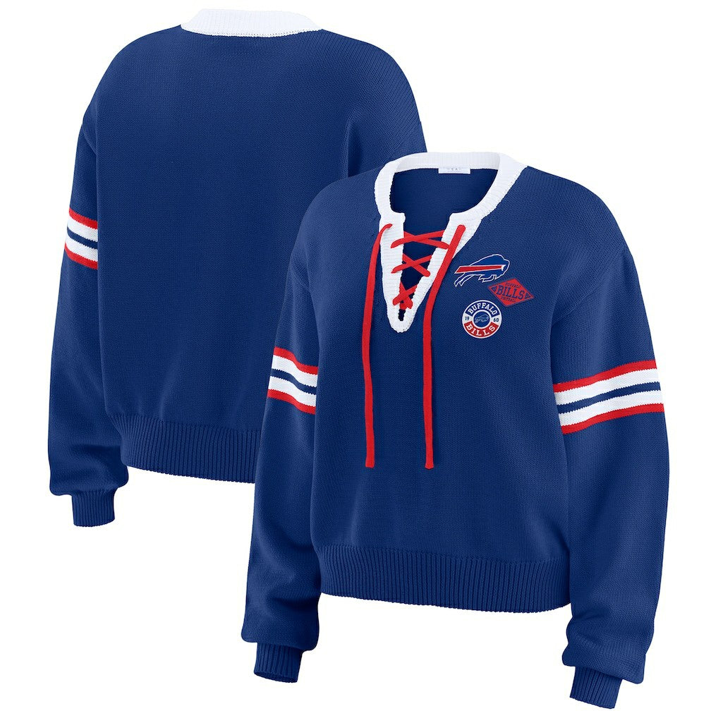WEAR by Erin Andrews Women's Lace-Up Sweater - Buffalo Bills