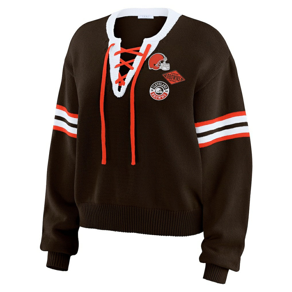 WEAR by Erin Andrews Women's Lace-Up Sweater - Cleveland Browns