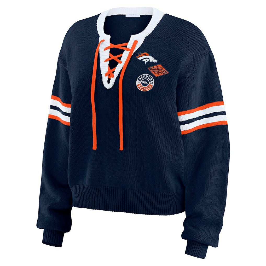 WEAR by Erin Andrews Women's Lace-Up Sweater - Denver Broncos
