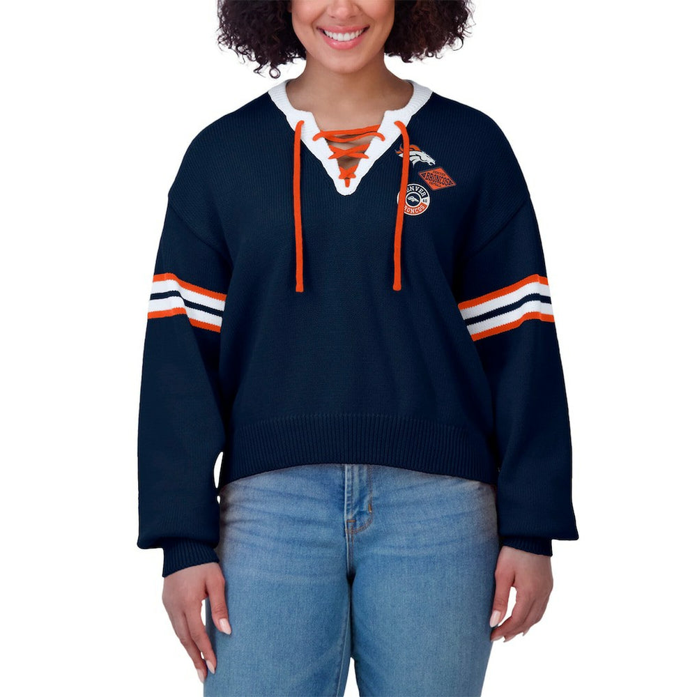 WEAR by Erin Andrews Women's Lace-Up Sweater - Denver Broncos