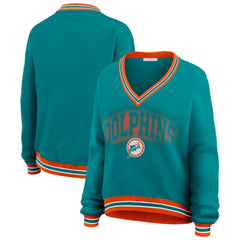 WEAR by Erin Andrews Women's Oversized Long Sleeve V-Neck Sweatshirt - Miami Dolphins