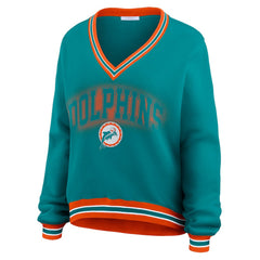 WEAR by Erin Andrews Women's Oversized Long Sleeve V-Neck Sweatshirt - Miami Dolphins