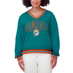WEAR by Erin Andrews Women's Oversized Long Sleeve V-Neck Sweatshirt - Miami Dolphins