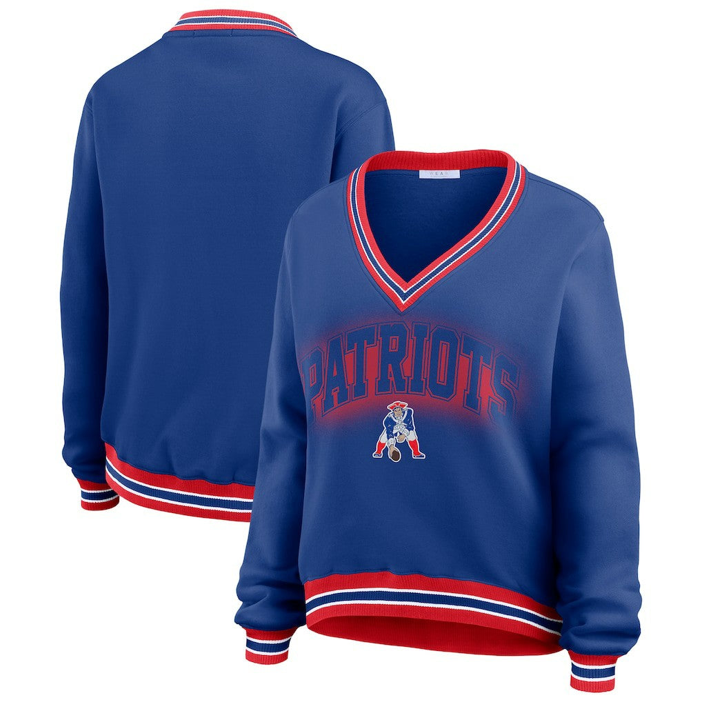 WEAR by Erin Andrews Women's Oversized Long Sleeve V-Neck Sweatshirt - New England Patriots