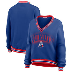 WEAR by Erin Andrews Women's Oversized Long Sleeve V-Neck Sweatshirt - New England Patriots