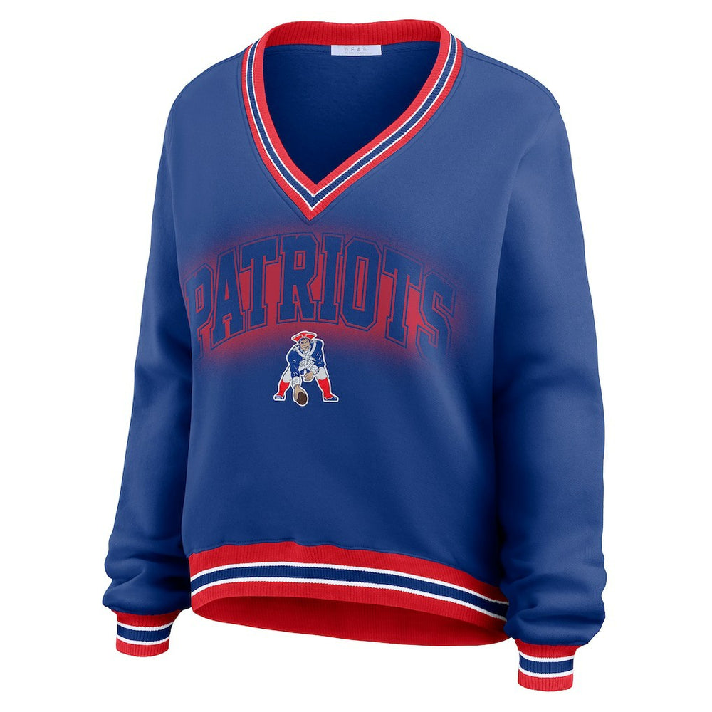 WEAR by Erin Andrews Women's Oversized Long Sleeve V-Neck Sweatshirt - New England Patriots