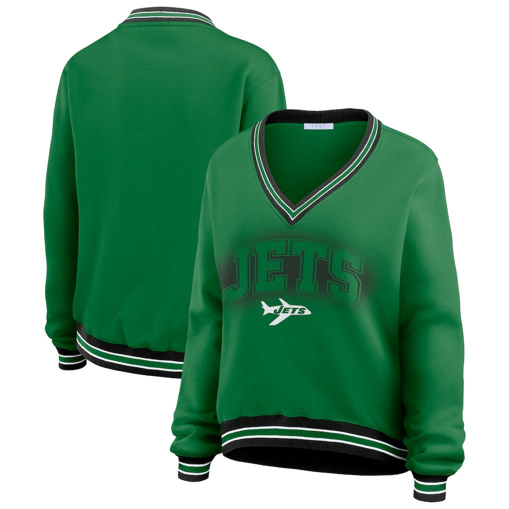 WEAR by Erin Andrews Women's Oversized Long Sleeve V-Neck Sweatshirt - New York Jets