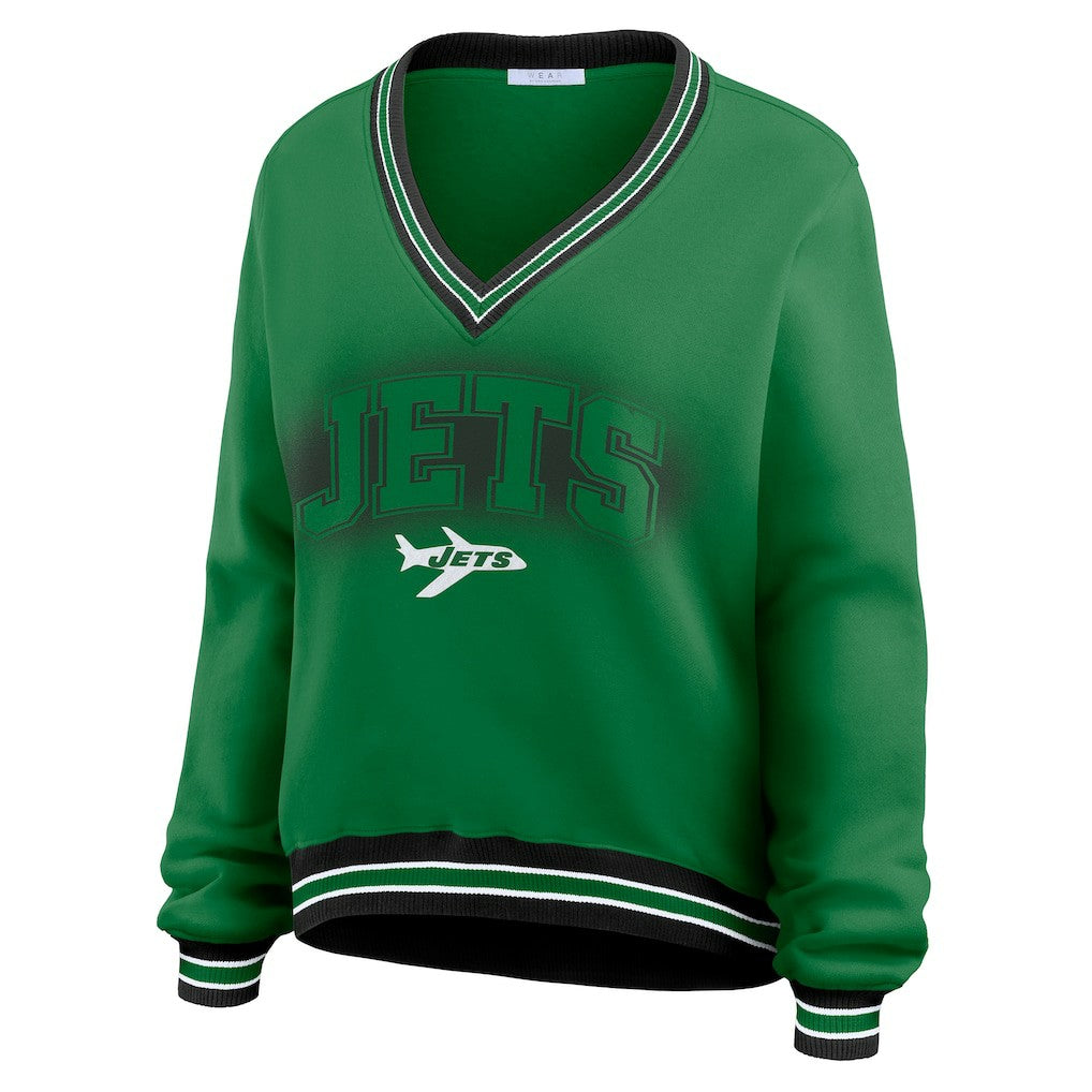 WEAR by Erin Andrews Women's Oversized Long Sleeve V-Neck Sweatshirt - New York Jets