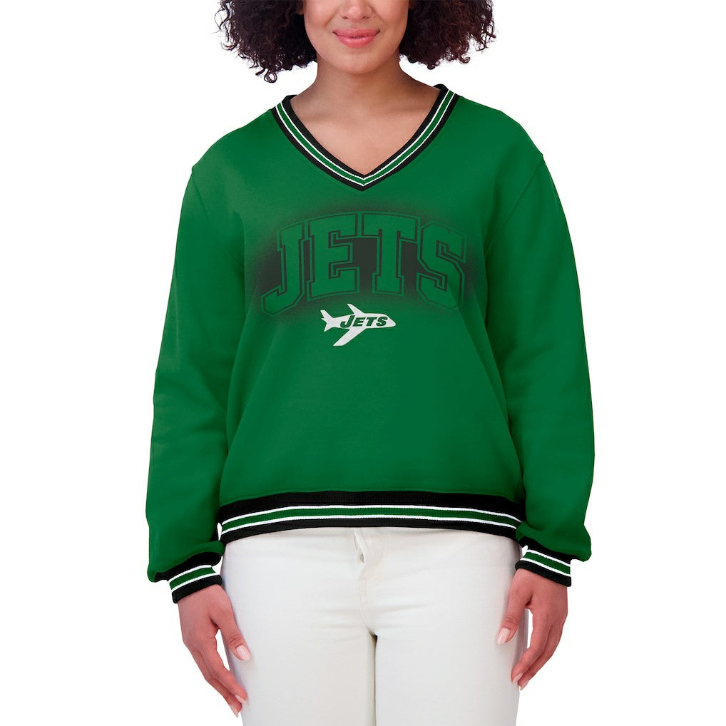 WEAR by Erin Andrews Women's Oversized Long Sleeve V-Neck Sweatshirt - New York Jets
