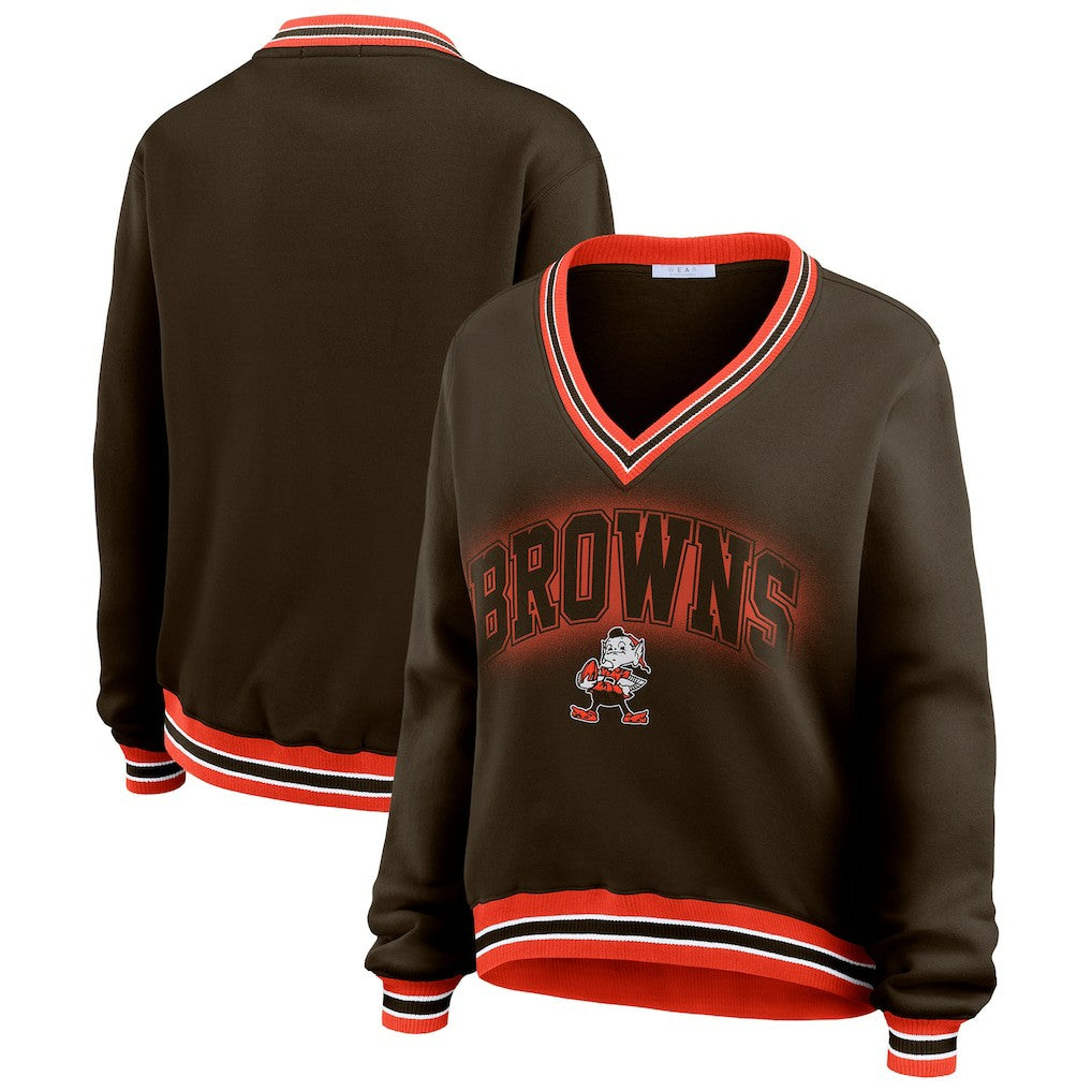 WEAR by Erin Andrews Women's Oversized Long Sleeve V-Neck Sweatshirt - Cleveland Browns