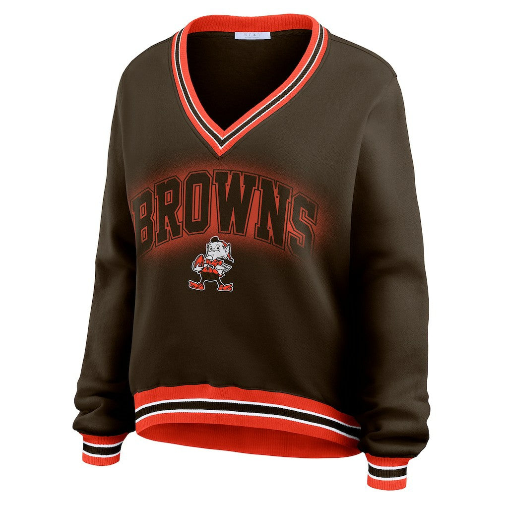 WEAR by Erin Andrews Women's Oversized Long Sleeve V-Neck Sweatshirt - Cleveland Browns