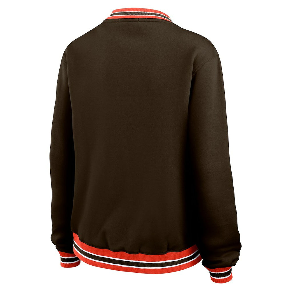 WEAR by Erin Andrews Women's Oversized Long Sleeve V-Neck Sweatshirt - Cleveland Browns
