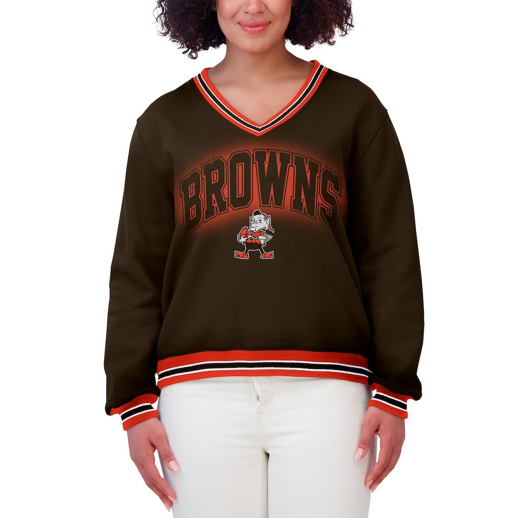 WEAR by Erin Andrews Women's Oversized Long Sleeve V-Neck Sweatshirt - Cleveland Browns