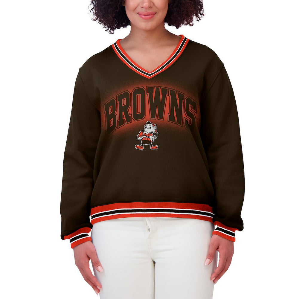 WEAR by Erin Andrews Women's Oversized Long Sleeve V-Neck Sweatshirt - Cleveland Browns