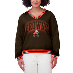 WEAR by Erin Andrews Women's Oversized Long Sleeve V-Neck Sweatshirt - Cleveland Browns