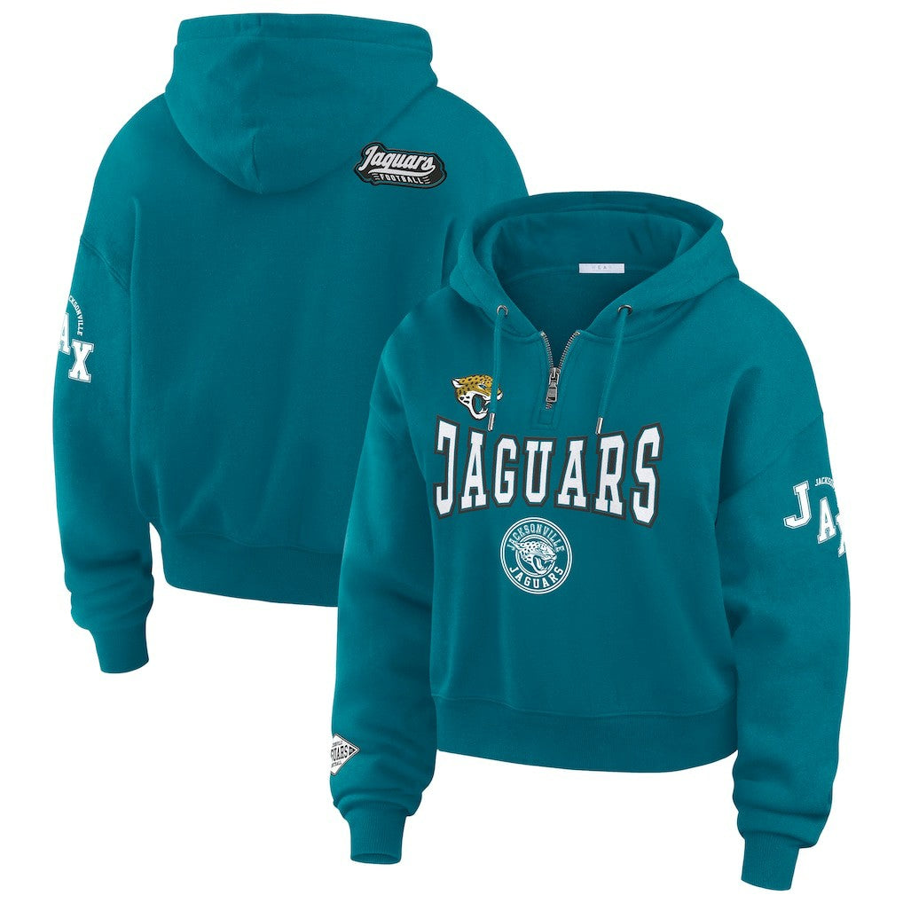 WEAR by Erin Andrews Women's Patch Quarter-Zip Pullover Hoodie - Jacksonville Jaguars