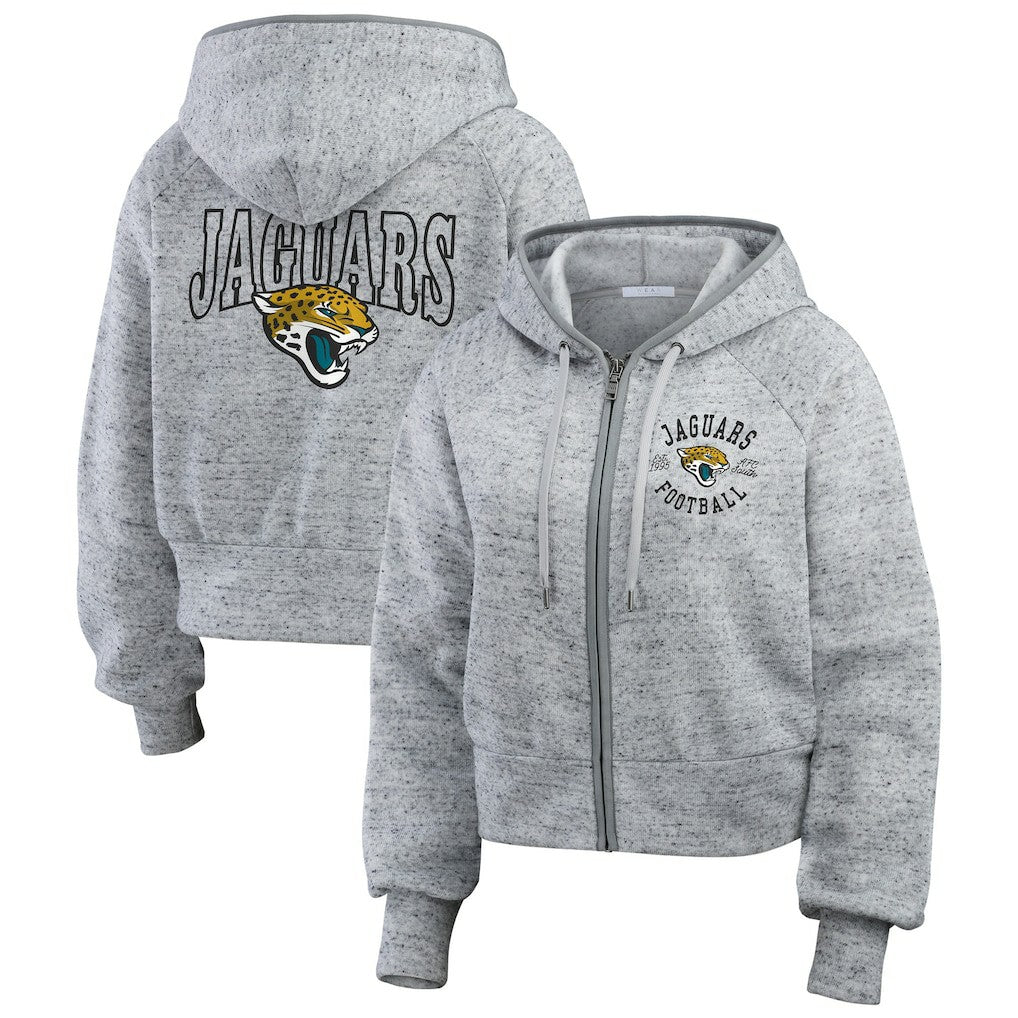 WEAR by Erin Andrews Women's Speckled Fleece Cropped Full-Zip Hoodie - Jacksonville Jaguars